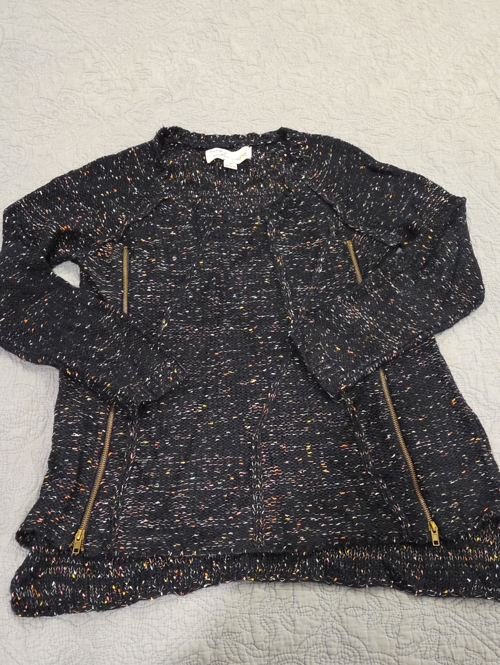 Vintage Havana Navy Speckled Crewneck Sweater with Gold Zippers Size M!